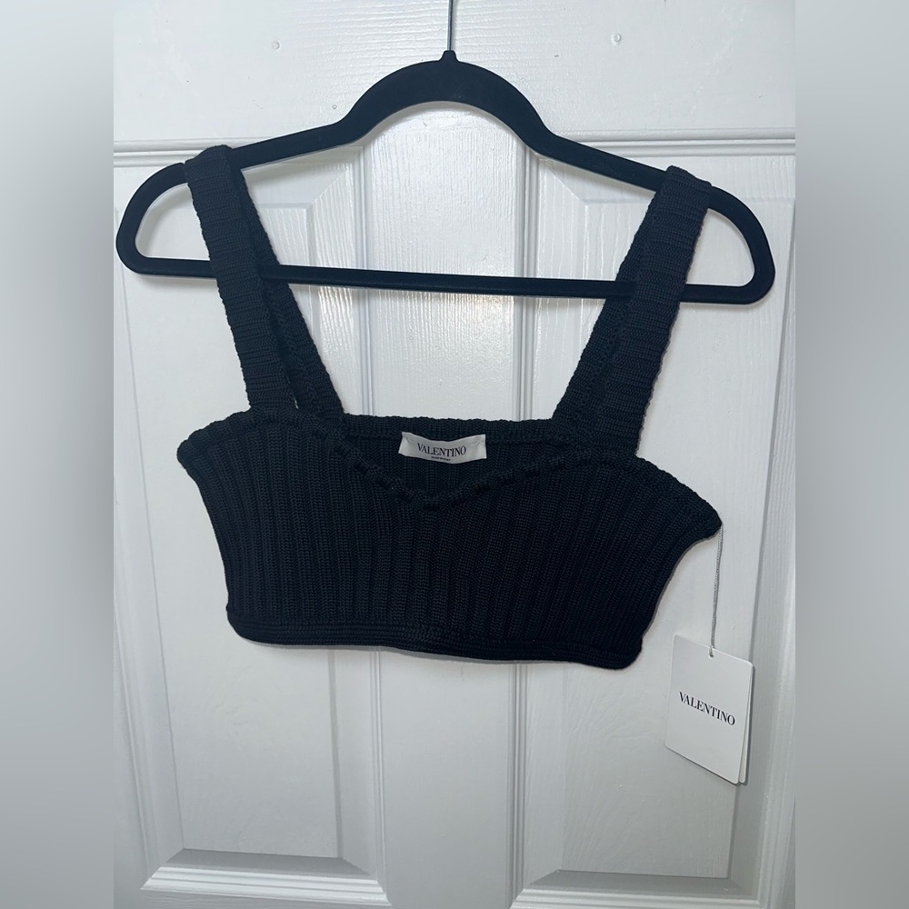 Valentino Garavani Authentic Wool Knit Crop Top Black Size Large NWT $470 MSRP